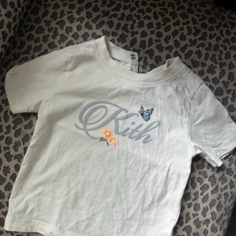 Kith Kids White Tee with Butterfly and Floral Design